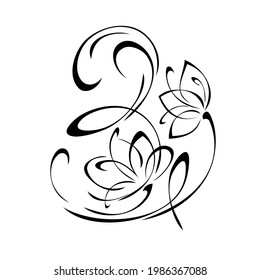 elemento decorativo con flores estilizadas sobre tallos con rizos en líneas negras sobre fondo blanco