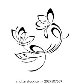 decorative element with stylized flowers on stems with leaves and curls. graphic decor