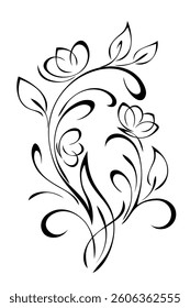 decorative element with stylized flowers on curved stems with leaves and curls; graphic decor