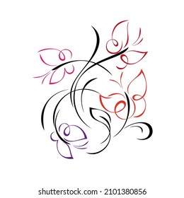 decorative element with stylized leaf, butterflies and curls. graphic decor