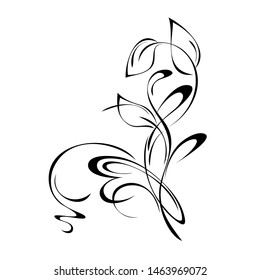 decorative element with stylized leaves and curls in black lines on a white background