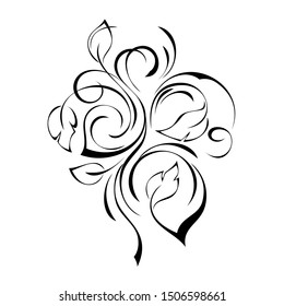 decorative element with stylized leaves and curls in black lines on a white background