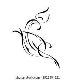 decorative element with stylized leaves and curls in black lines on a white background