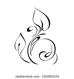 decorative element with stylized leaves and curls in black lines on a white background