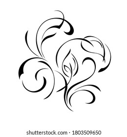 decorative element with stylized leaves and curls in black lines on a white background