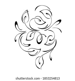 decorative element with stylized leaves and curls in black lines on a white background