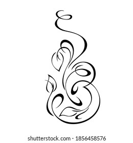 decorative element with stylized leaves and curls in black lines on a white background