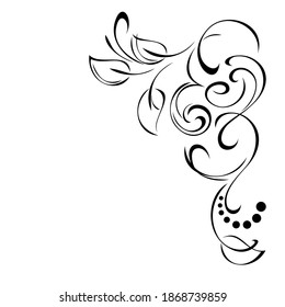 decorative element with stylized leaves, curls in black lines on a white background. corner decoration