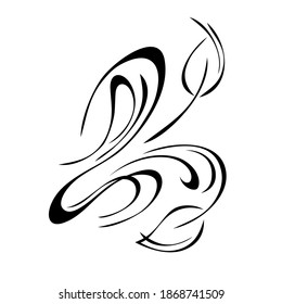 decorative element with stylized leaves and curls in black lines on a white background
