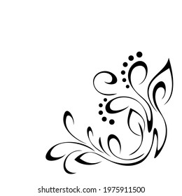 decorative element with stylized leaves, curls in black lines on a white background. corner decoration