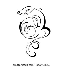 decorative element with stylized leaves and curls in black lines on a white background