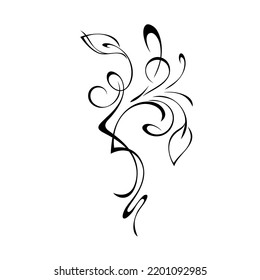 decorative element with a stylized twig with leaves and swirls. graphic decor
