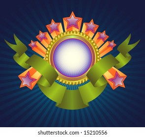 The decorative element surrounded with ribbon and stars