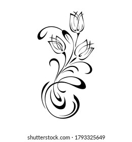 decorative element with three stylized flower buds and ornate ornaments