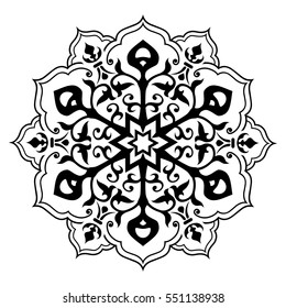 Decorative element traditional damask pattern.Design for fabric,wallpaper,background,invitation,wrapping and book covers. Vintage floral ornament. Vector tracery.