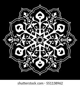 Decorative element traditional damask pattern.Design for fabric,wallpaper,background,invitation,wrapping and book covers. Vintage floral ornament. Vector tracery.