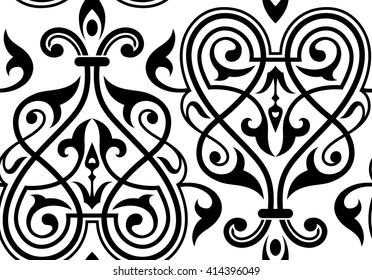 Decorative element traditional damask pattern.Texture for wallpapers,textile,upholstery fabric.Seamless vector pattern.