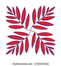 Decorative element of Tropical leaves using doodle, hand drawn style. Nice simple elegant sketch for print, advertising, illustration, pattern, card, fabric. Optimistic, bright, fun, summer design.