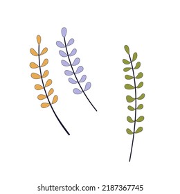 Decorative element twigs and leaves doodle isolated on white background