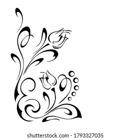 decorative element with two stylized flower buds and an ornate ornament