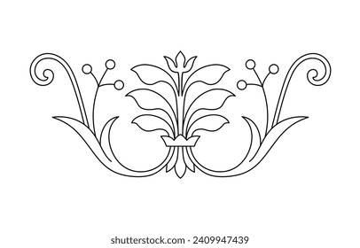 Decorative element vector illustration. Floral ornamental divider. Architectural floral element. Celtic style symbol line art. Ancient decorative pattern.