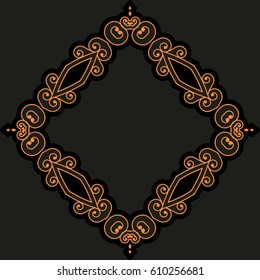 Decorative element in vintage style in the shape of a diamond on a dark gray background