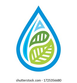 Decorative element of water drop and leaves. Vector illustration
