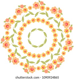 Decorative element. Wreath of flowers. Vector graphics. Style of the cartoon. Round frame of flowers on a white background. Vector. Set.