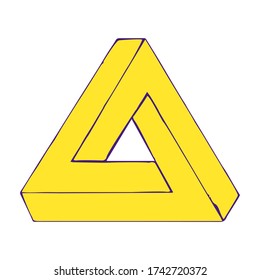 Decorative element. Yellow triangle. Puzzle. Illusion. Vector illustration