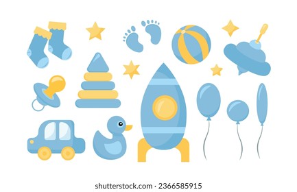 Decorative elements for baby shower design. Gender reveal party card, banner, vector element design. Gender reveal set