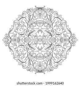 Decorative elements In baroque, rococo, victorian, renaissance style. Trendy frolar vintage pattern. Graphic drawing, engraving style. Vector illustration..