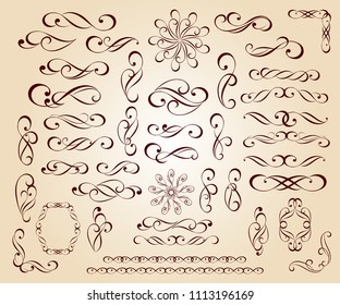 Decorative elements: border ,vignettes ,border, dividers.Vector illustration.