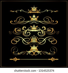 Decorative elements Calligraphic borders, swirl, scroll. Vector graphic