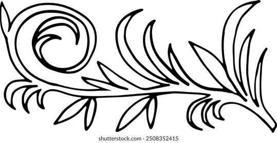 	
Decorative elements of curls with leaves. Vector illustration. Hand drawing.