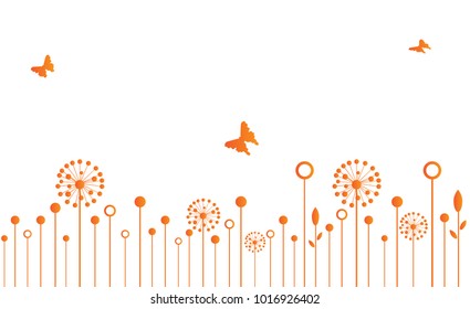  Decorative Elements for design, dandelions flowers blooming and other wild field plants.