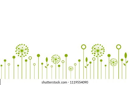 
Decorative Elements for design, dandelions flowers blooming and other wild field plants. 