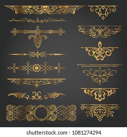 Decorative elements for design invitations, frames, menus gold