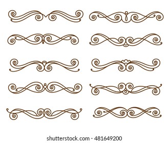 Decorative elements. Dividers.Vector illustration.For calligraphy graphic design, postcard, menu, wedding invitation, romantic style.Brown white.Vector illustration.