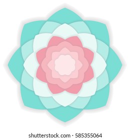 Decorative elements in the form tiered flower in pastel colors. Pink and turquoise round design element in the form of stars.