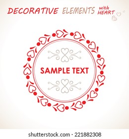 Decorative elements with heart, vector template
