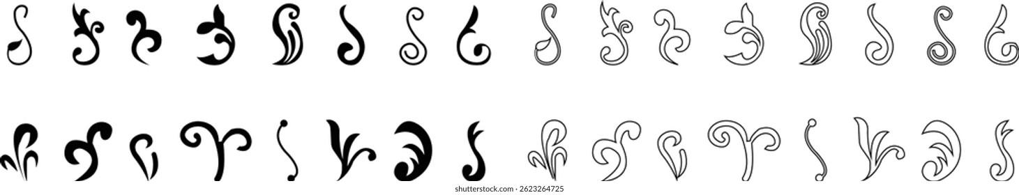 decorative elements icon set, Vector vintage ornament designs element, Swirl template decoration, for Classic calligraphy , greeting cards, wedding invitations, royal certificates graphic design.