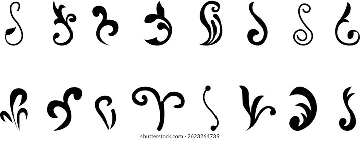 decorative elements icon set, Vector vintage ornament designs element, Swirl template decoration, for Classic calligraphy , greeting cards, wedding invitations, royal certificates graphic design.