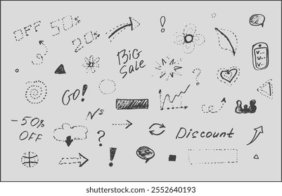 Decorative elements of infographics, doodles, hand-drawn pencil sketch. Vector illustration