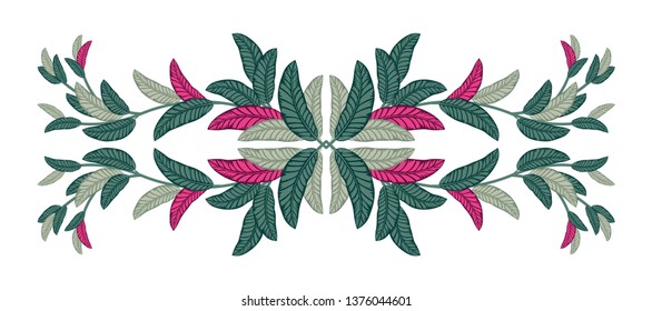 Decorative elements of leaves on a white background, for design, print, embroidery, scrapbooking, form for an advertising card or invitation. Vector illustration