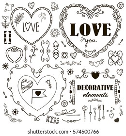 Decorative elements is love, heart, wedding, valentines.