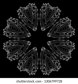 Decorative Elements With Mandala Ornament. Ornamental Floral, Oriental Pattern. Vector Illustration. Indian, Moroccan, Mystic, Ottoman Motifs. Anti-Stress Therapy Pattern. Black, silver color.