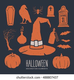 Decorative elements on the theme of Halloween. Set of silhouettes for Halloween holidays.