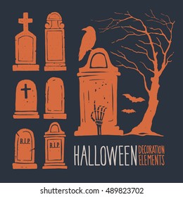 Decorative elements on the theme of Halloween. Set of silhouettes for Halloween holidays.