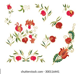 Decorative elements  with pomegranates - vector