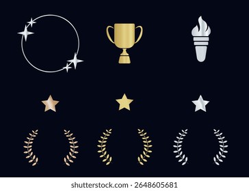 Decorative elements, prize, award, cup, stars, laurel wreath, gold, bronze, silver, decor, graphic elements
